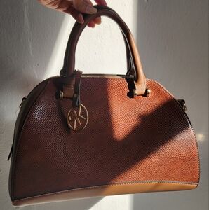 Brown Textured Handbag Satchel Crossbody